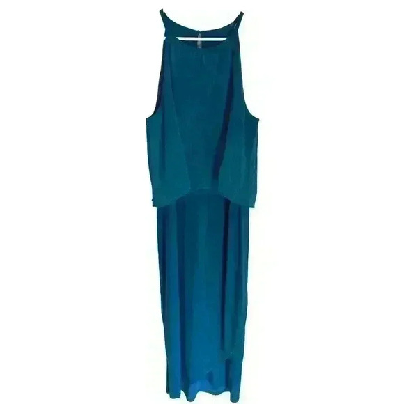 NWT White House Black Market Chiffon Overlay Halter Dress Size 12 Ocean Blue - Picture 1 of 11